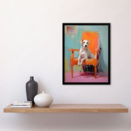 Artery8 Wall Art Print Content Dog Portrait Resting on Orange Armchair Framed - Size: A4 - thumbnail 4
