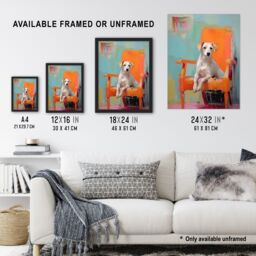 Artery8 Wall Art Print Content Dog Portrait Resting on Orange Armchair Framed - Size: A4 - thumbnail 3