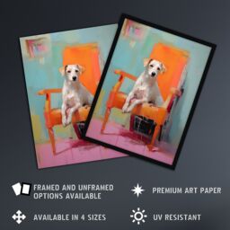Artery8 Wall Art Print Content Dog Portrait Resting on Orange Armchair Framed - Size: A4 - thumbnail 2