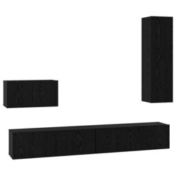 Berkfield Home Wall TV Cabinet with Shelf Wall-mounted Other with Storage with Door 4 pcs Black oak - thumbnail 2