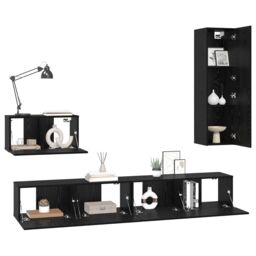 Berkfield Home Wall TV Cabinet with Shelf Wall-mounted Other with Storage with Door 4 pcs Black oak - thumbnail 3