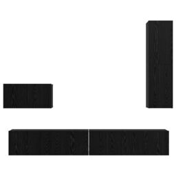 Berkfield Home Wall TV Cabinet with Shelf Wall-mounted Other with Storage with Door 4 pcs Black oak - thumbnail 8