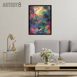 "Artery8 Vibrant Tropical Rainforest Sunrise Framed Canvas Wall Art Print - Size: W12"" x H16""" - thumbnail 3