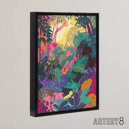 "Artery8 Vibrant Tropical Rainforest Sunrise Framed Canvas Wall Art Print - Size: W12"" x H16""" - thumbnail 2
