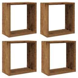 Berkfield Home Wall Cube Shelves 4 pcs Old Wood 30x15x30 cm Engineered Wood in Brown - Size: 30 x 15 x 30 cm - thumbnail 2