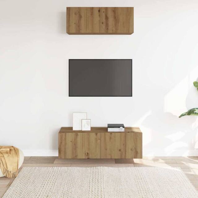 Berkfield Home Classic 2 Piece TV Cabinet Set Wall-mounted Artisan Oak Engineere in Brown - image 1