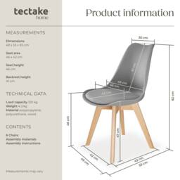 tectake Dining Chair Set Frederikke Set Of 6 - Grey - Size: 6 Pack - thumbnail 6