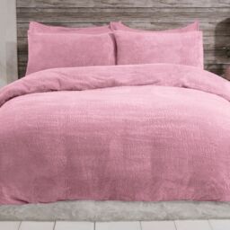 Smart Living Luxury Teddy Plain Duvet Cover & Pillowcase Set in Mauve - Size: Super King - thumbnail 1