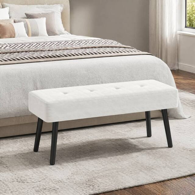 STILVORA Bench with Tufted Corduroy Seat & Steel Legs in Cream - image 1