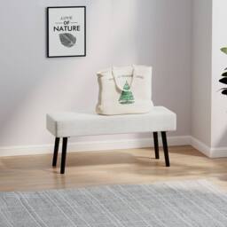 STILVORA Bench with Tufted Corduroy Seat & Steel Legs in Cream - thumbnail 3