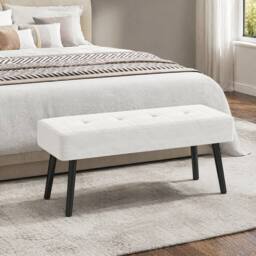 STILVORA Bench with Tufted Corduroy Seat & Steel Legs in Cream - thumbnail 1