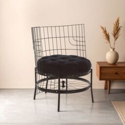 Orsina Distinctive Cage Style Black Finish Chair, Fabric Upholstered Arm Chair For Bedroom, Stylish Armchair