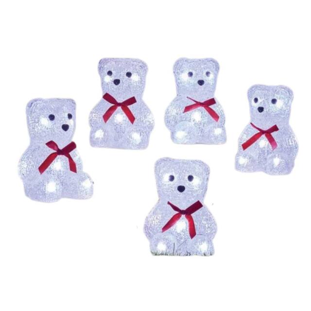 Samuel Alexander 12cm Set of 5 Christmas Polar Bears Ornaments with 40 White LEDs - image 1