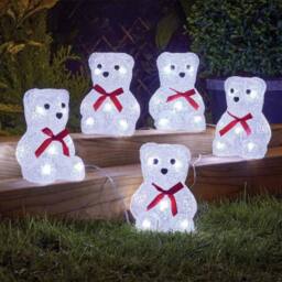 Samuel Alexander 12cm Set of 5 Christmas Polar Bears Ornaments with 40 White LEDs - thumbnail 2