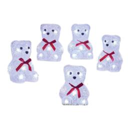 Samuel Alexander 12cm Set of 5 Christmas Polar Bears Ornaments with 40 White LEDs - thumbnail 1