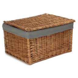 Red Hamper Light Steamed Cotton Lined Storage Basket in Grey - Size: Medium