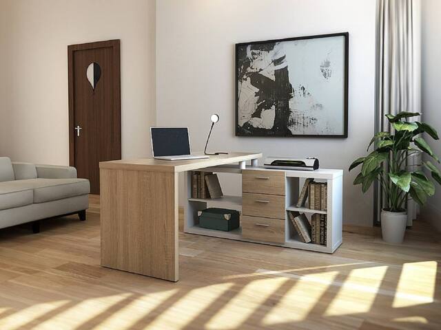 Vente-unique Corner Desk With Storage - White & Oak - ALDRIC III in Light Oak - image 1