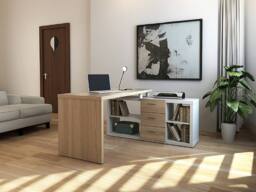 Vente-unique Corner Desk With Storage - White & Oak - ALDRIC III in Light Oak - thumbnail 1