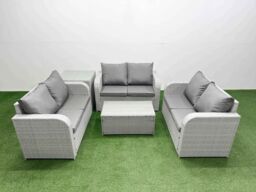 Fimous 6 Seater PE Wicker Rattan Furniture Sofa Sets with Rectangular Coffee Table 2 Seater Love Sofa Side Table Light Grey - thumbnail 2