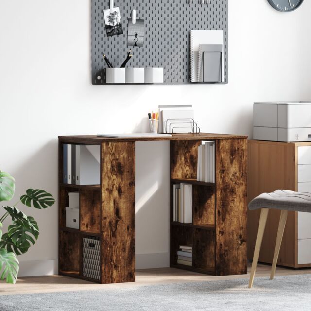 Berkfield Home Corner Desk Smoked oak Engineered wood Medium Corner Desk in Brown - image 1