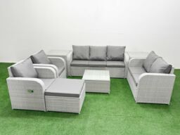 Fimous PE Rattan Garden Furniture Set Adjustable Chair Sofa Double Love Seat 2 Seater Sofa Lounge Set Square Coffee Table Big Footstool 2 Side Table - thumbnail 2