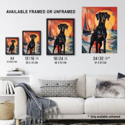 Artery8 Wall Art Print Black Doberman Dog Artwork Coastal Sunset Seascape Framed - Size: A4 - thumbnail 3