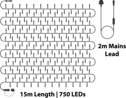 Xmas Haus Cluster Lights Black Rubber IP65 Copper Gold 15M - thumbnail 2