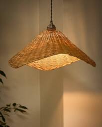 Dibor Traditional Roscoe Rattan Scalloped Easy Fit Decor Ceiling Shade H19 x D44cm in Natural - thumbnail 1