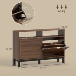 Havendro Narrow Shoe Cabinet with 2 Flip Drawers, Modern Shoe Storage Cabinet in Brown - thumbnail 2