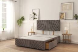 "Sloomy Amberley Plush Divan Bed Base 4 Drawers With 26"" Strutted Headboard & 12"" Matching Footboard in Grey - Size: Small Double" - thumbnail 1