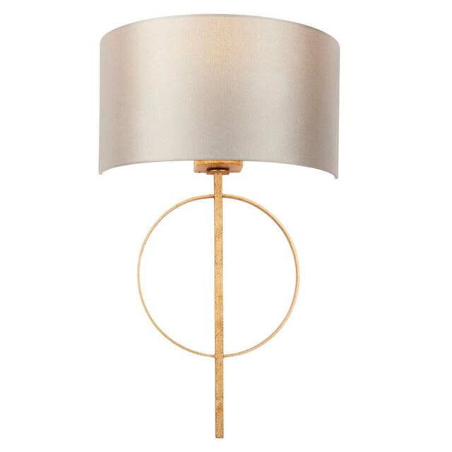 Loops Antique Gold Leaf Wall Light & Mink Satin Half Shade Dimmable LED Filament Lamp - image 1
