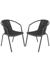 H&O Direct Cast Aluminum Outdoor Garden Dining Table with 2 PE Stacking Chairs in Black - thumbnail 4