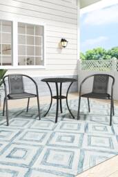 H&O Direct Cast Aluminum Outdoor Garden Dining Table with 2 PE Stacking Chairs in Black - thumbnail 1