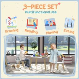 AIYAPLAY 3 Pieces Toddler Table & Chair Set for Nursery, Playroom, Classroom in White - Size: 60 cm x 60 cm - thumbnail 5