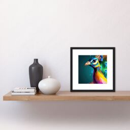 Artery8 Peacock Bird Vibrant Bright Modern Contemporary Watercolour Painting Multicoloured Square Wooden Framed Wall Art Print Picture 8X8 Inch - thumbnail 2