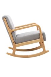 H&O Direct Modern Linen Upholstered Rocking Chair with Button Tufting in Beige - thumbnail 4