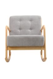 H&O Direct Modern Linen Upholstered Rocking Chair with Button Tufting in Beige - thumbnail 3