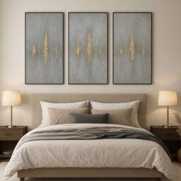"Mafett Luxury Abstract Canvas Wall Art Set of 3 Gold Grey Beige Print - Size: W18"" x H24""" - thumbnail 2