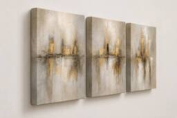 "Mafett Luxury Abstract Canvas Wall Art Set of 3 Gold Grey Beige Print - Size: W18"" x H24""" - thumbnail 3