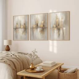 "Mafett Luxury Abstract Canvas Wall Art Set of 3 Gold Grey Beige Print - Size: W18"" x H24""" - thumbnail 1