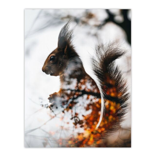"Artery8 Wall Art Print Squirrel Lover Autumn Photo Woodland Animal Poster in Grey - Size: W18"" x H24""" - image 1