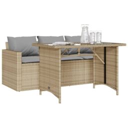 Berkfield Home 2 Piece Garden Dining Set with Cushions Beige Poly Rattan - thumbnail 3