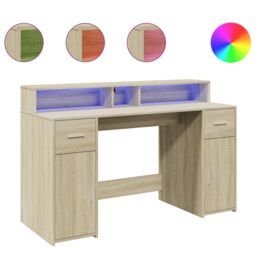 Berkfield Home Desk with LED Lights Sonoma Oak 140x55x91 cm Engineered Wood in Brown - Size: 140 x 55 x 91 cm - thumbnail 2