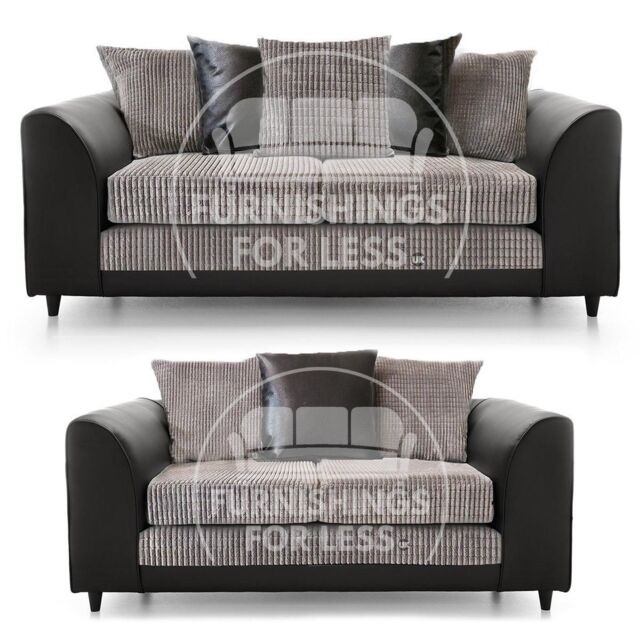 Furnishings For Less UK Luca Black & Grey 3 + 2 Fabric & Leather Trim Sofa Suite - image 1