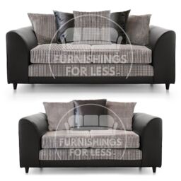 Furnishings For Less UK Luca Black & Grey 3 + 2 Fabric & Leather Trim Sofa Suite - thumbnail 1