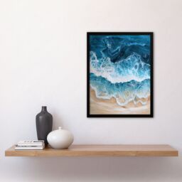 "Artery8 Sea Foam on Sandy Beach From Above Calm Zen Framed Art Print in Blue - Size: W12"" x H16""" - thumbnail 4