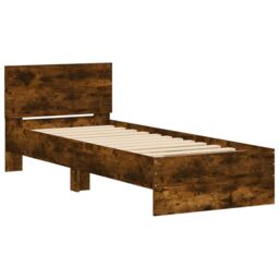 Berkfield Home Bed Frame without Mattress with Headboard Smoked Oak 90x200 cm in Brown - thumbnail 2