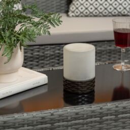 ValueLights Rattan Solar Powered Outdoor Garden Table Lamp with Frosted Glass Shade in Light Brown - thumbnail 3