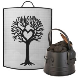 Dibor Traditional Tree Fire Screen Fireguard H67cm x W53cm with Black Coal Bucket with Shovel - thumbnail 1