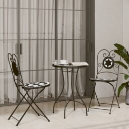 Berkfield Home Mosaic Bistro Table Black & White √ò50x70 cm Ceramic - Size: 50x70 cm - thumbnail 3